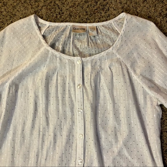 Chico’s Sheer Blouse White w/ Silver Metallic M/8 - Picture 6 of 15